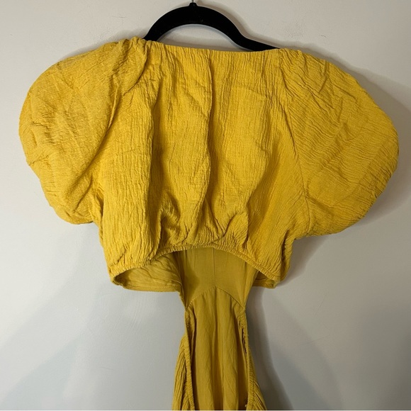 ASTR Mustard Yellow Puff Sleeve Cutout Open Back Midi Dress - Picture 6 of 9